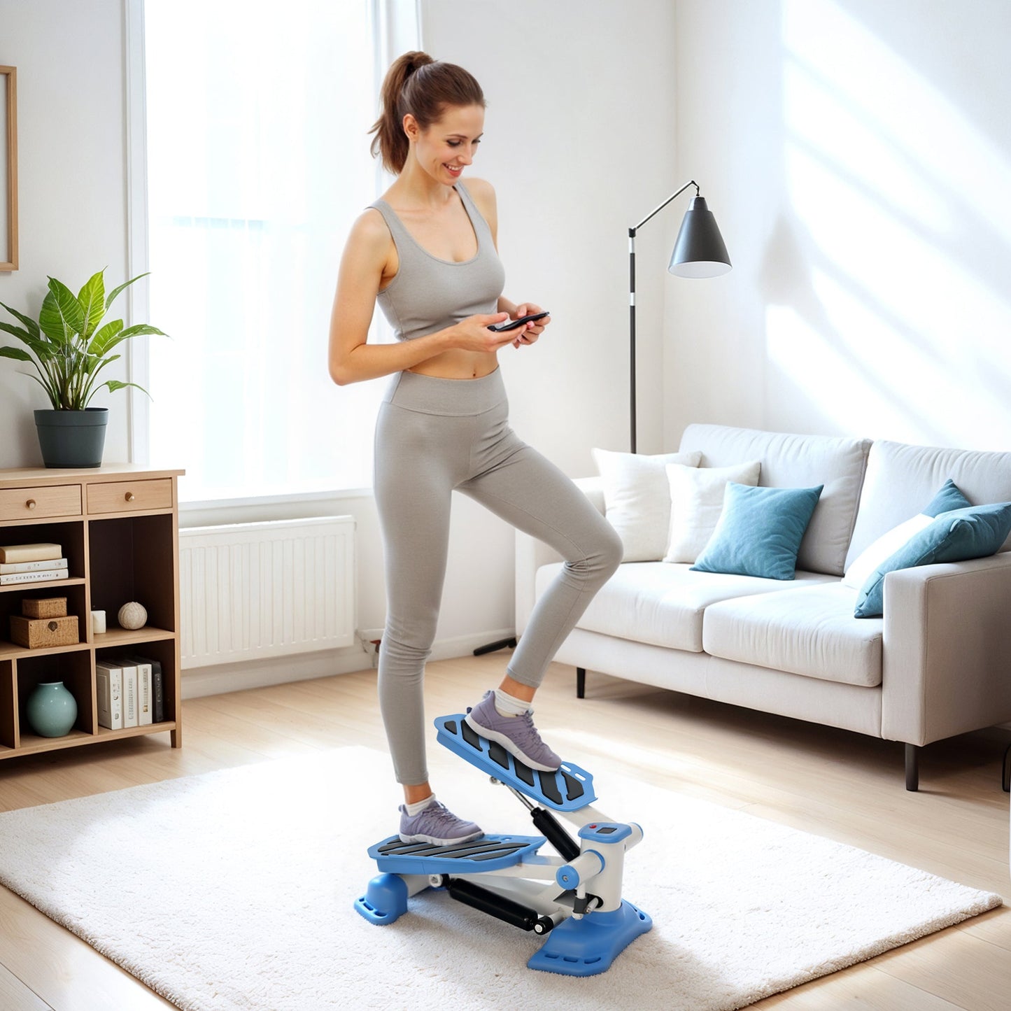 HOMCOM Portable Mini Stepper, Steppers for Exercise Workout with LCD Display Monitor, Anti-skid Foot Pedals for Home Gym Office, Blue