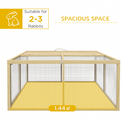 PawHut Wooden Folding Rabbit Hutch, for 2-3 Rabbits - Natural Wood