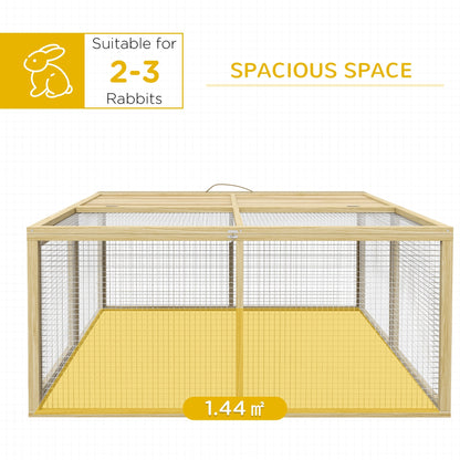 PawHut Wooden Folding Rabbit Hutch, for 2-3 Rabbits - Natural Wood