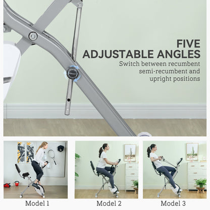 SPORTNOW Five-in-one Foldable Exercise Bike, Stationary Bike with Arm Workout Bands, LDC Monitor, Phone Holder, White