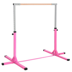 HOMCOM Height Adjustable Gymnastics Horizontal Bar for Kids, Children Junior Kip High Bar Fitness, Pink