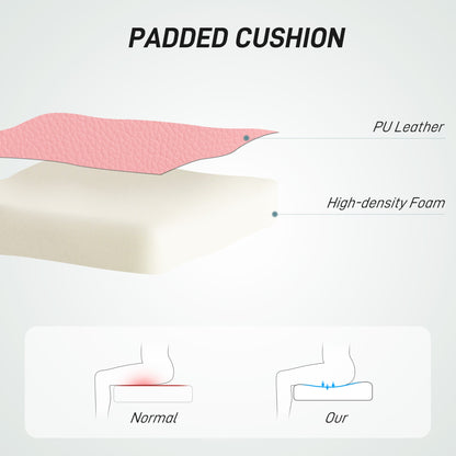 HOMCOM PU Leather Armless Office Chair, Modern Vanity Computer Swivel Chair with Rolling Wheels and Adjustable Height for Home Study, Bedroom, Pink