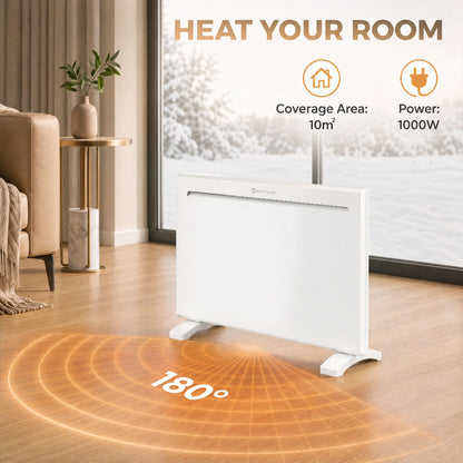 HOMCOM Smart Panel Heater Wall Mounted/Freestanding, Electric Heater with Weekly Timer, Open Window & Anti-Frost, 1000W, White