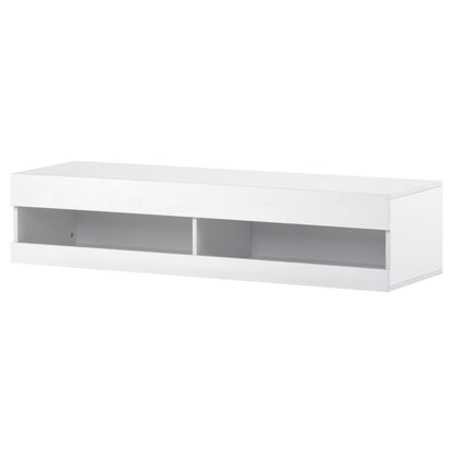 Wall-Mounted High Gloss TV Cabinet with LED Lights, Modern Floating Media Console for up to 65" TV, Spacious Storage, 140x40x30.5 cm, White