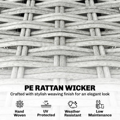 Outsunny Rattan Bistro Set, Reclining Garden Chairs and Glass Coffee Table with Cushions for Patio Balcony Porch, Light Grey