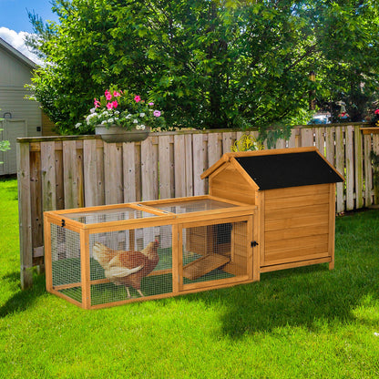 PawHut Chicken Coop with Run Hen House Wooden Poultry Cage Coops w/ Nesting Box Removable Tray Outdoor 180 x 92 x 78 cm, Yellow