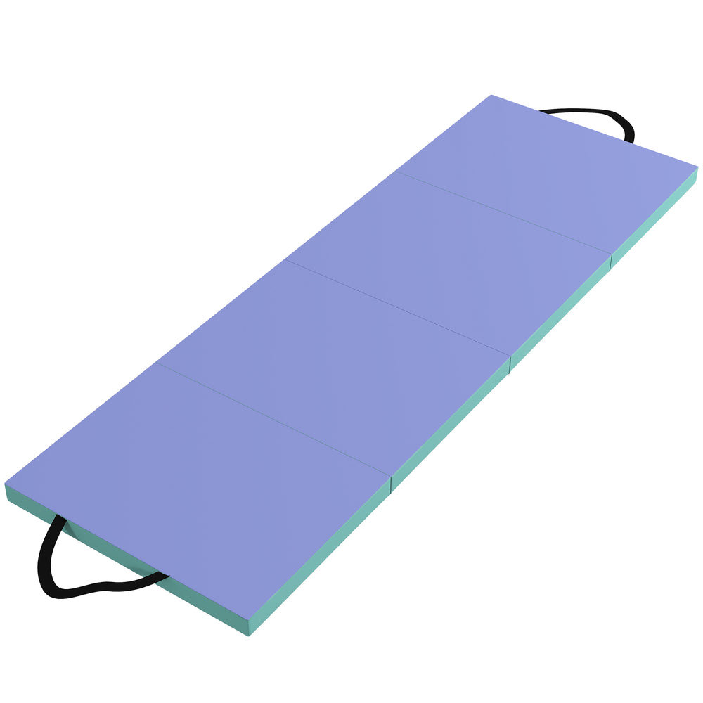 SPORTNOW Foldable Gymnastics Mat, 6 ft Long & Four Folding Thick Exercise Tumbling Mat with Carrying Handles, Green & Purple