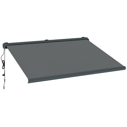 Outsunny 4 x 3(m) Full Cassette Electric Awning with Remote Controller, Aluminium Frame DIY Retractable Garden Awning, UPF50+ Sun Shade Canopy for Deck Door Window, Dark Grey
