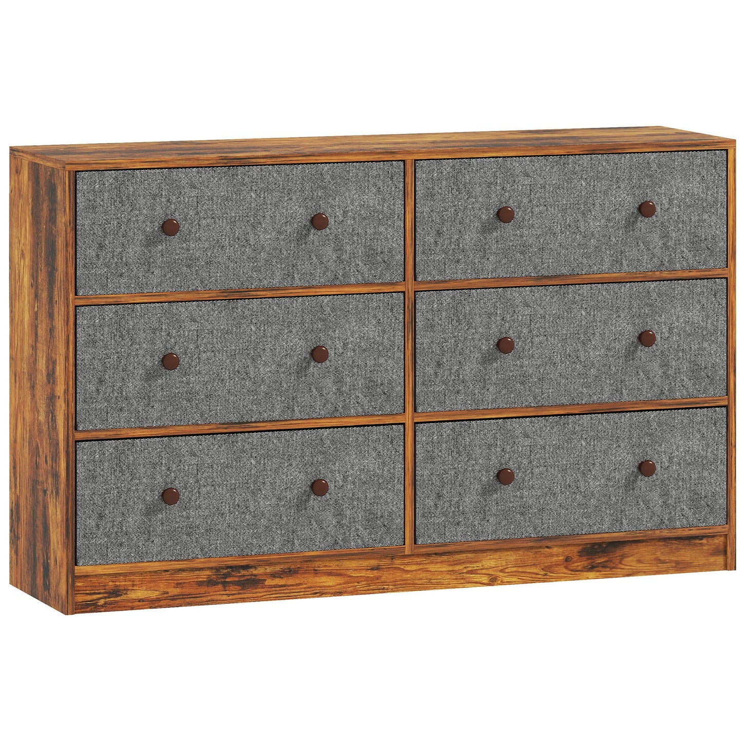 HOMCOM Chest of Drawers, Dresser with 6 Fabric Drawers - Grey and Rustic Brown