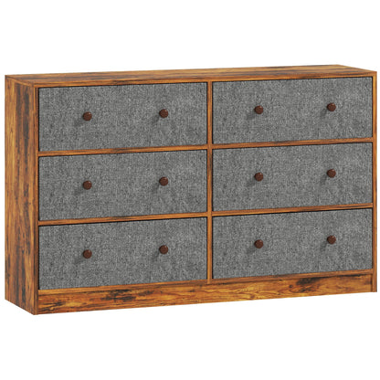 HOMCOM Chest of Drawers, Dresser with 6 Fabric Drawers - Grey and Rustic Brown