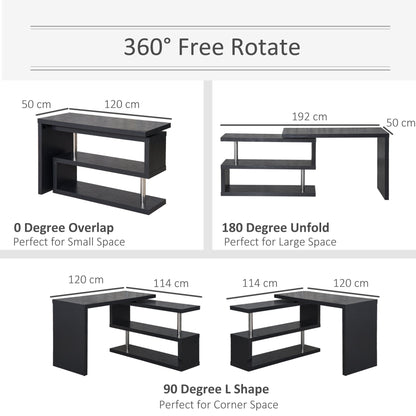 HOMCOM L Shaped Desk with 360Â° Rotating Storage Shelves, Corner Computer Desk, Space Saving Study Table for Home Office, Black