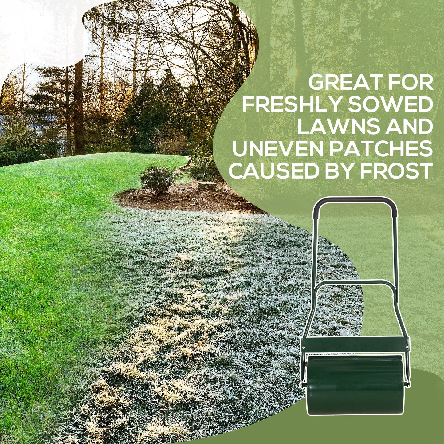 Outsunny 40L Garden Lawn Roller, Water Sand Filled Outdoor Grass Roller, â32cm Heavy Duty Metal Lawn Push Rolling Tool for Grass Seeding, Soil Levelling, Green