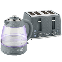 HOMCOM Kettle and Toaster Set, 1.7L 3000W Rapid Kettle with Strix Thermostat, 4 Slice Toaster with 7 Browning Controls, Grey
