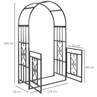 Outsunny Outdoor Garden Arch with Double Gates, Metal Garden Arbor for Climbing Plants, Roses, Vines, Wedding Arch for Outdoor, 114L x 50W x 206H cm, Dark Grey