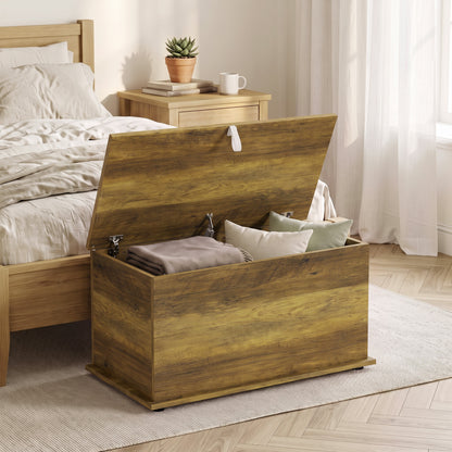 HOMCOM Storage Chest, 102L Blanket Box, Shoe Bench Safety Hinged Lid, Bed End Bench for Bedroom, 80 x 40 x 45cm, Brown