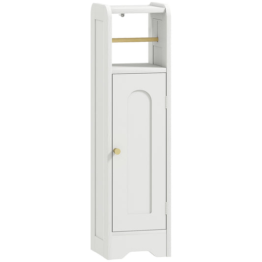HOMCOM Small Bathroom Storage Cabinet with Toilet Roll Holder - White