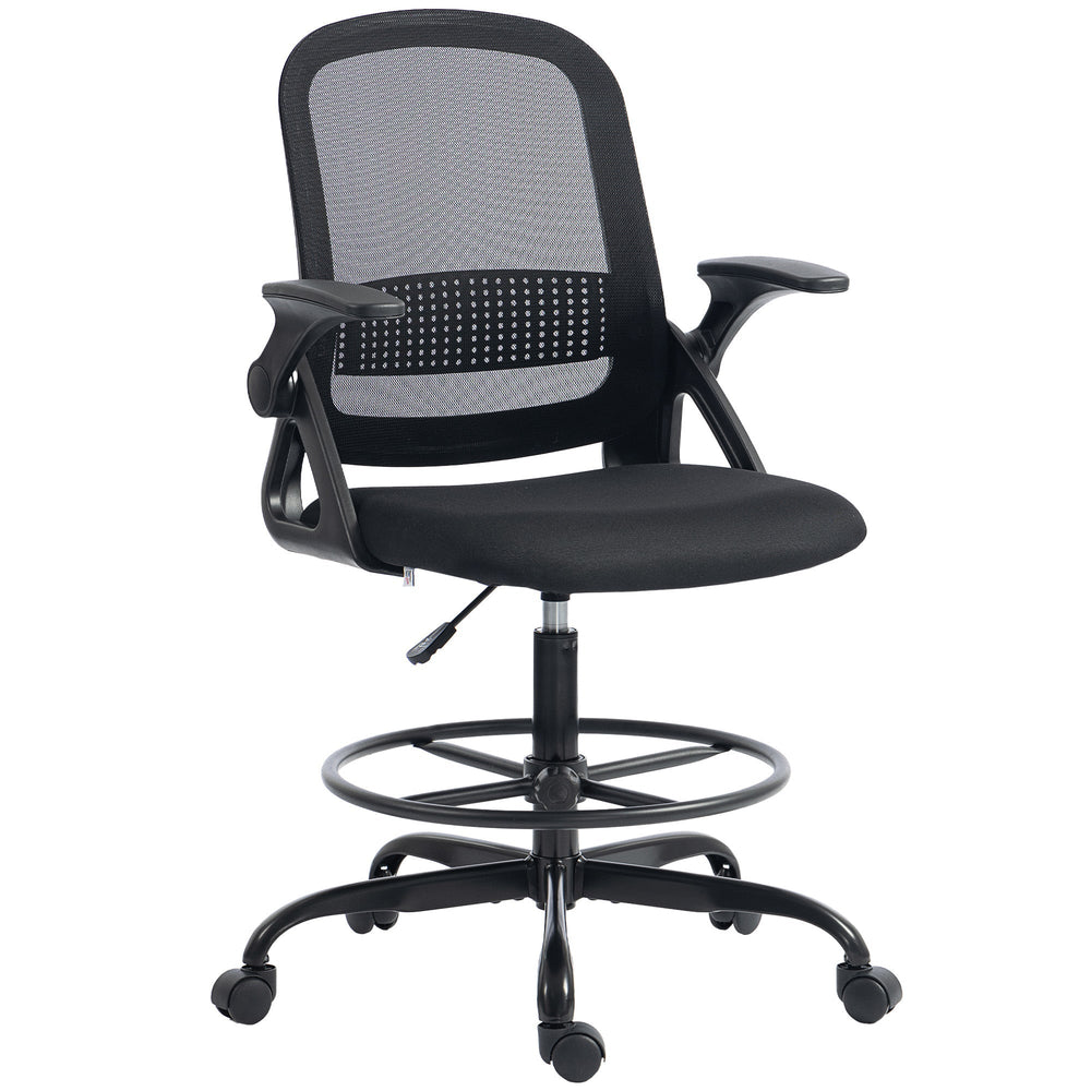 HOMCOM Painting Chair, Mesh Computer Desk Chair with Flip-up Armrests, Black