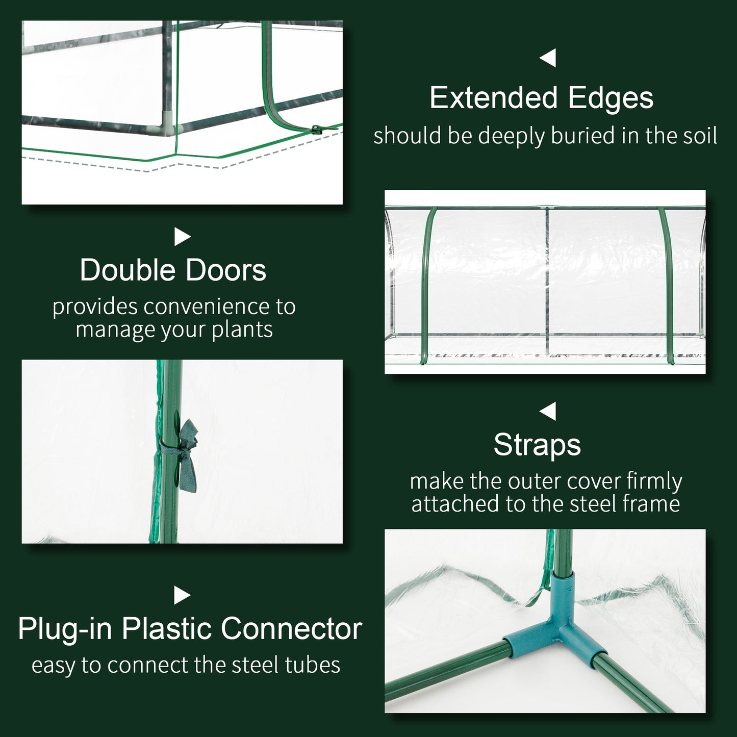 Outsunny Tunnel Greenhouse Green Grow House for Garden Outdoor, Steel Frame, PVC Cover, Transparent, 200 x 100 x 80cm