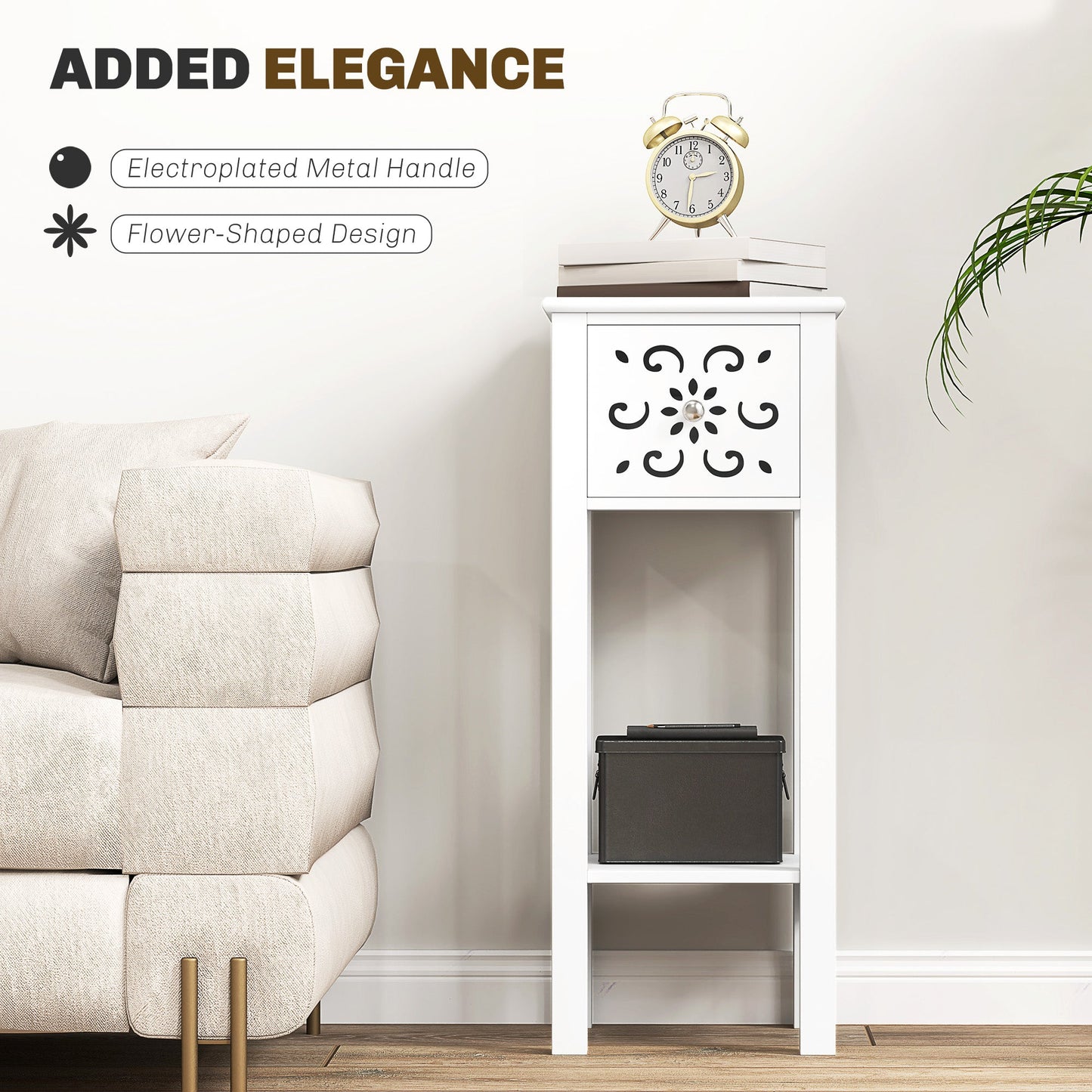 HOMCOM Set of Two Elegant Floral Cut-Out Side Tables - White