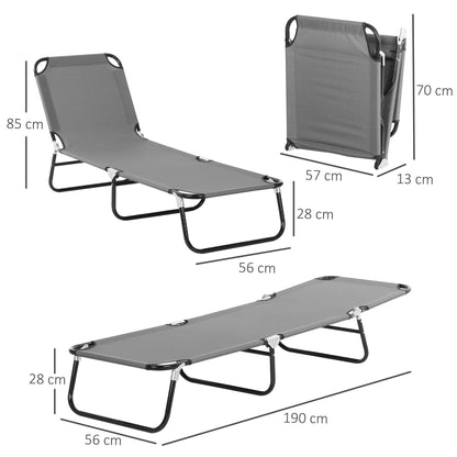 Outsunny 2 Piece Foldable Sun Loungers with 5-Position Adjustable Backrest, Outdoor Portable Recliner Chaise Lounge Chairs with Breathable Mesh Fabric, Grey