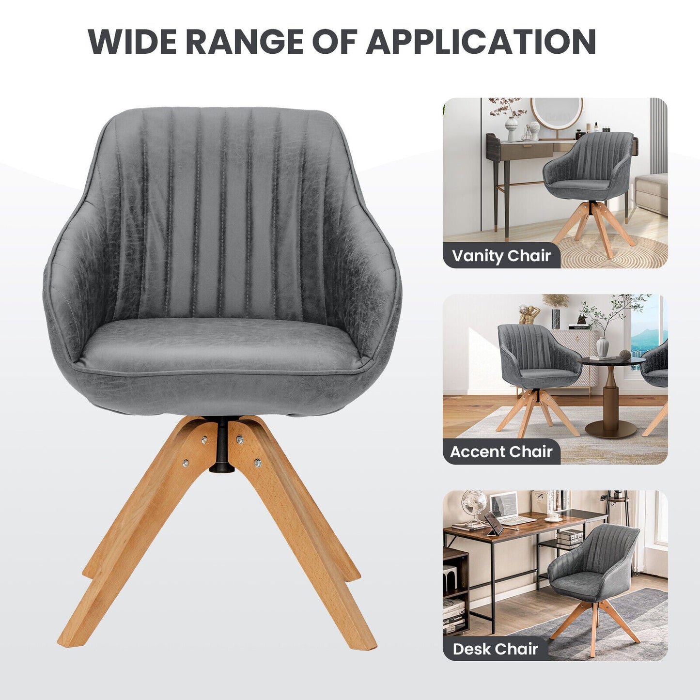 Ergonomic Armchairs with Linen Fabric Cover for Home Office-Grey