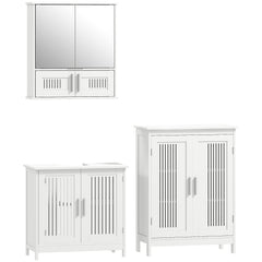 kleankin Modern Bathroom Storage Cabinet, Freestanding Floor Cupboard with Double Doors and Adjustable Shelves for Living Room, Hallway, Kitchen, Entryway, White