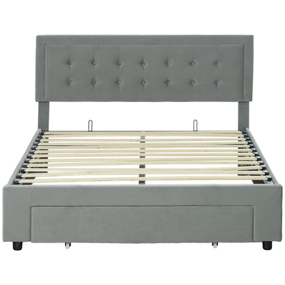 HOMCOM Double Size Ottoman Bed Frame 140W x 193.5D x 95Hcm with Front Drawer - Grey