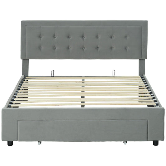HOMCOM Double Size Ottoman Bed Frame 140W x 193.5D x 95Hcm with Front Drawer - Grey