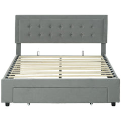 HOMCOM Double Size Ottoman Bed Frame 140W x 193.5D x 95Hcm with Front Drawer - Grey