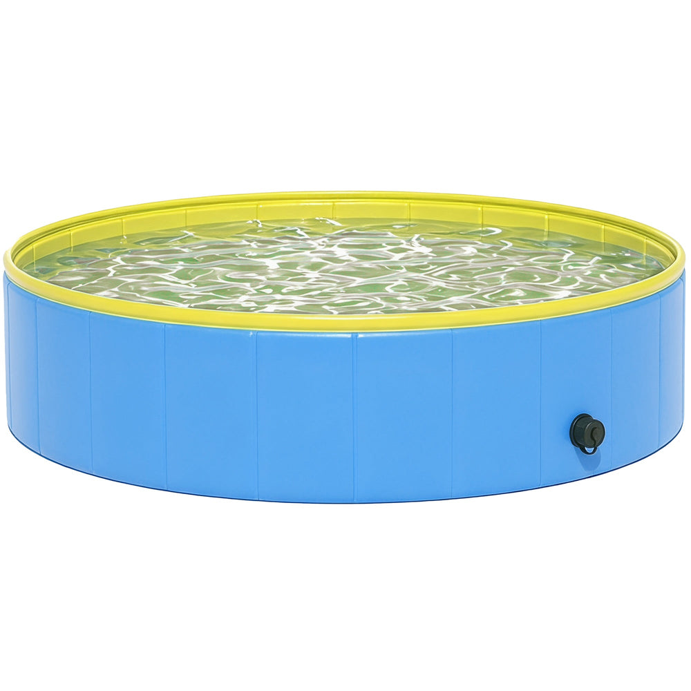PawHut Foldable Dog Pool for Puppies and Ducks Dog Paddling Pool Bath Tub, Blue, 120 x 30cm