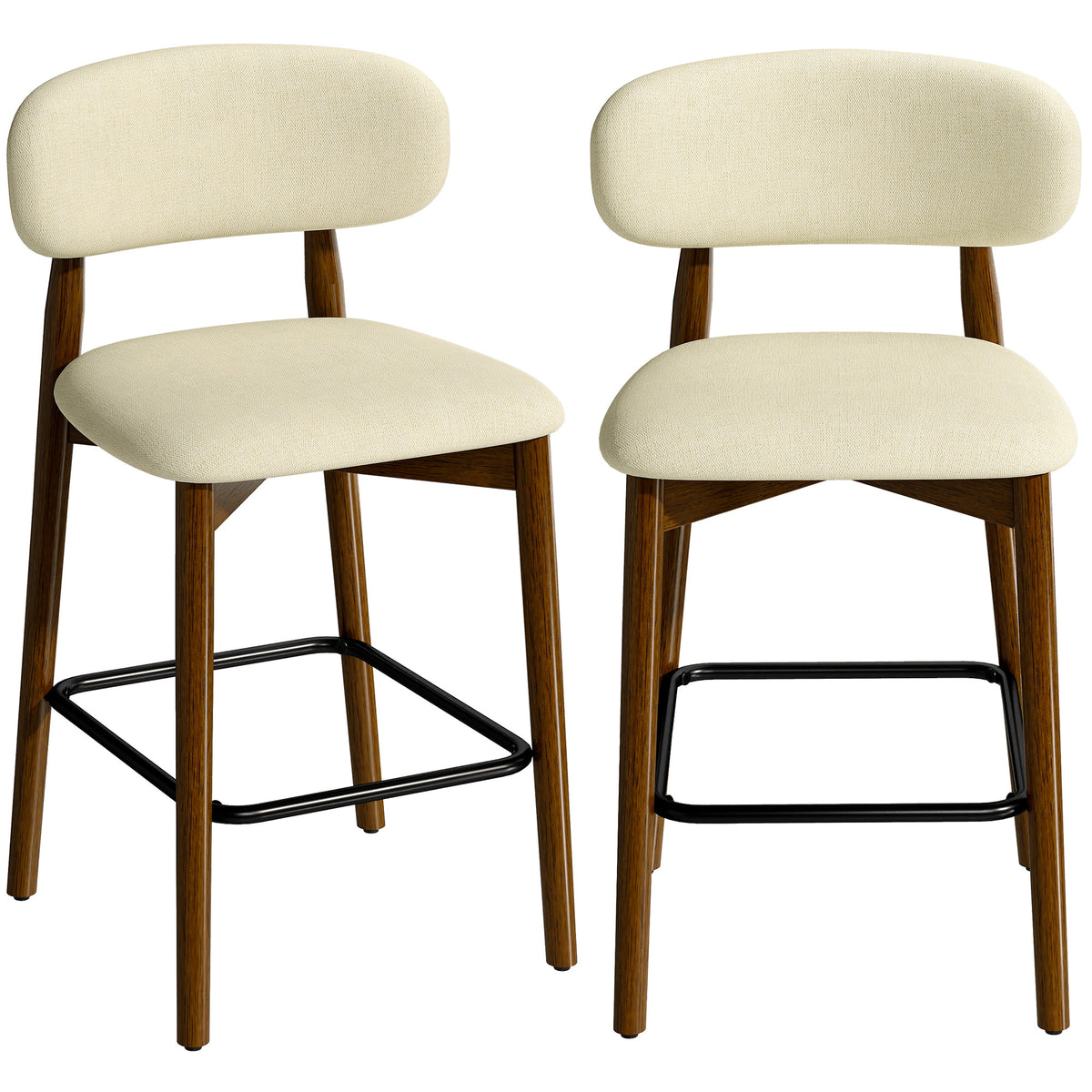 HOMCOM Bar Stools Curved Open Back Padded Seat Footrest Set of 2 for Kitchen Beige