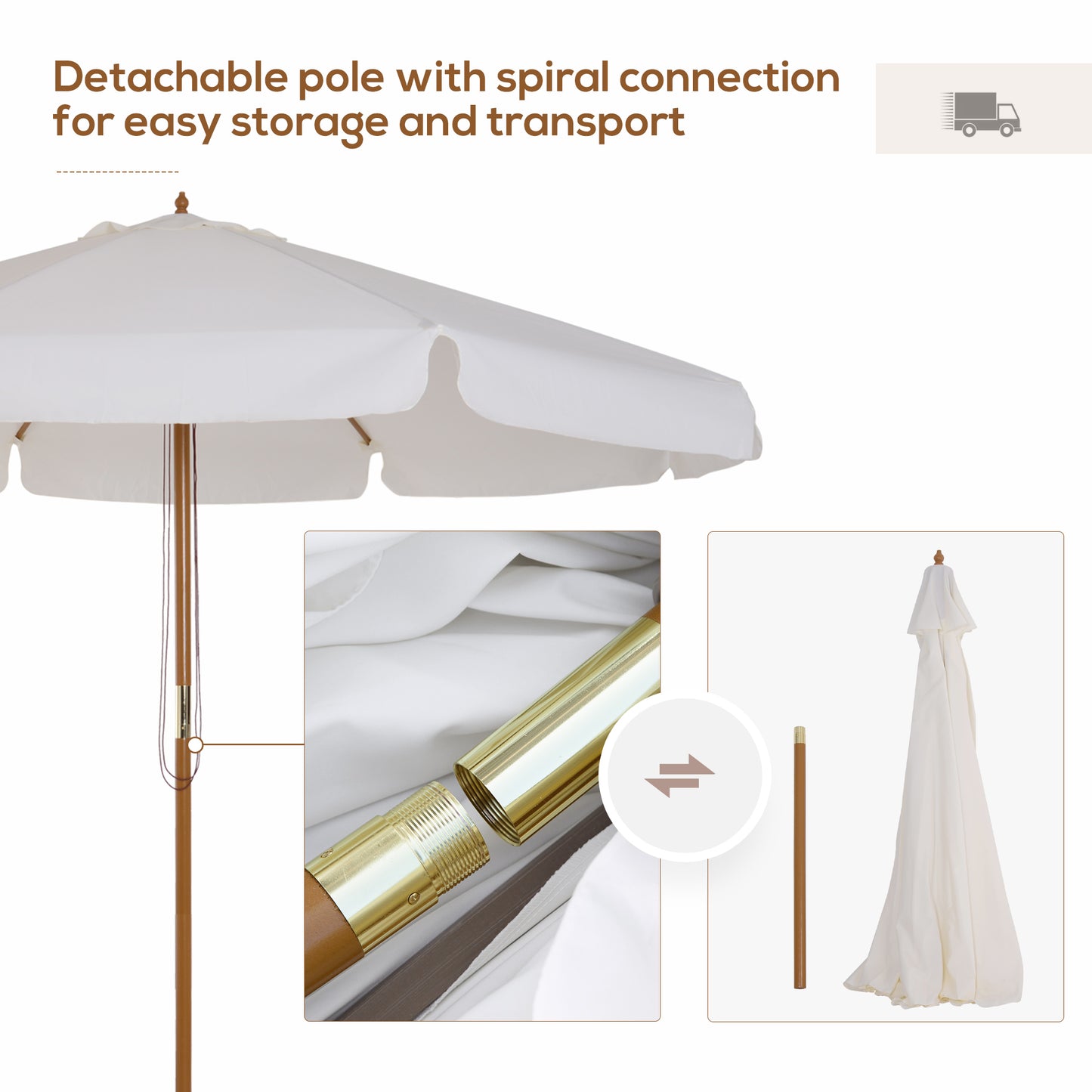 Outsunny 3.3m Elegant Wooden Parasol - Cream