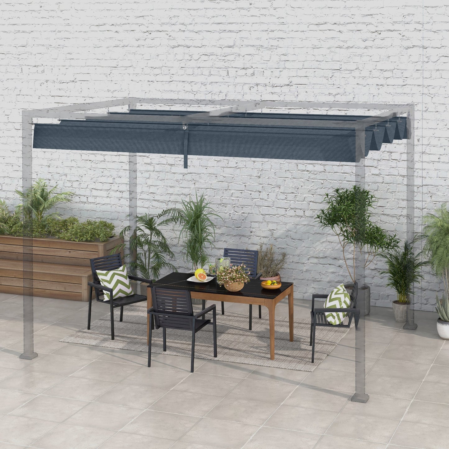 Outsunny Pergola Cover Roof, 2.86 x 2.45 m Retractable Sun Shade Top for 3 x 2m Pergola Frame, UV30+ Protected, Dark Grey