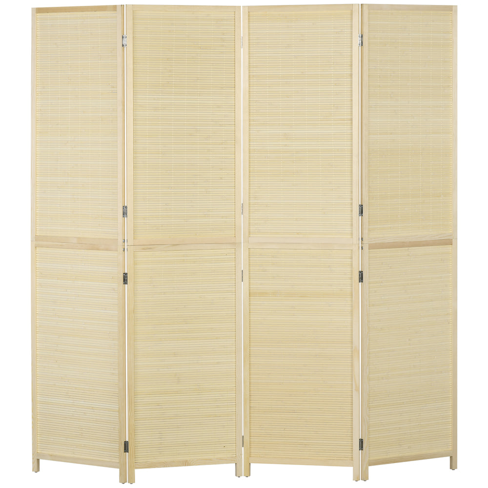 HOMCOM Room Divider, Freestanding Privacy Screen, 4 Panel Folding, 180 x 180cm, Natural