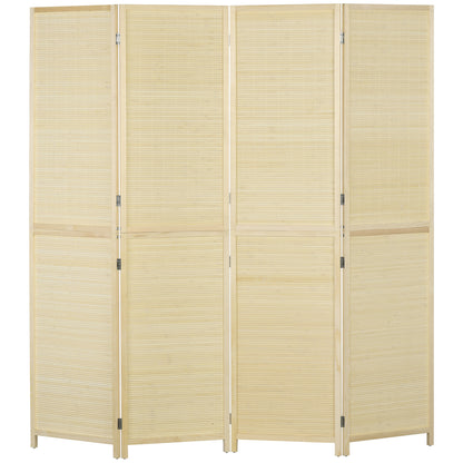 HOMCOM Room Divider, Freestanding Privacy Screen, 4 Panel Folding, 180 x 180cm, Natural
