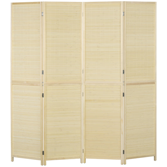 HOMCOM Room Divider, Freestanding Privacy Screen, 4 Panel Folding, 180 x 180cm, Natural