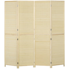 HOMCOM Room Divider, Freestanding Privacy Screen, 4 Panel Folding, 180 x 180cm, Natural