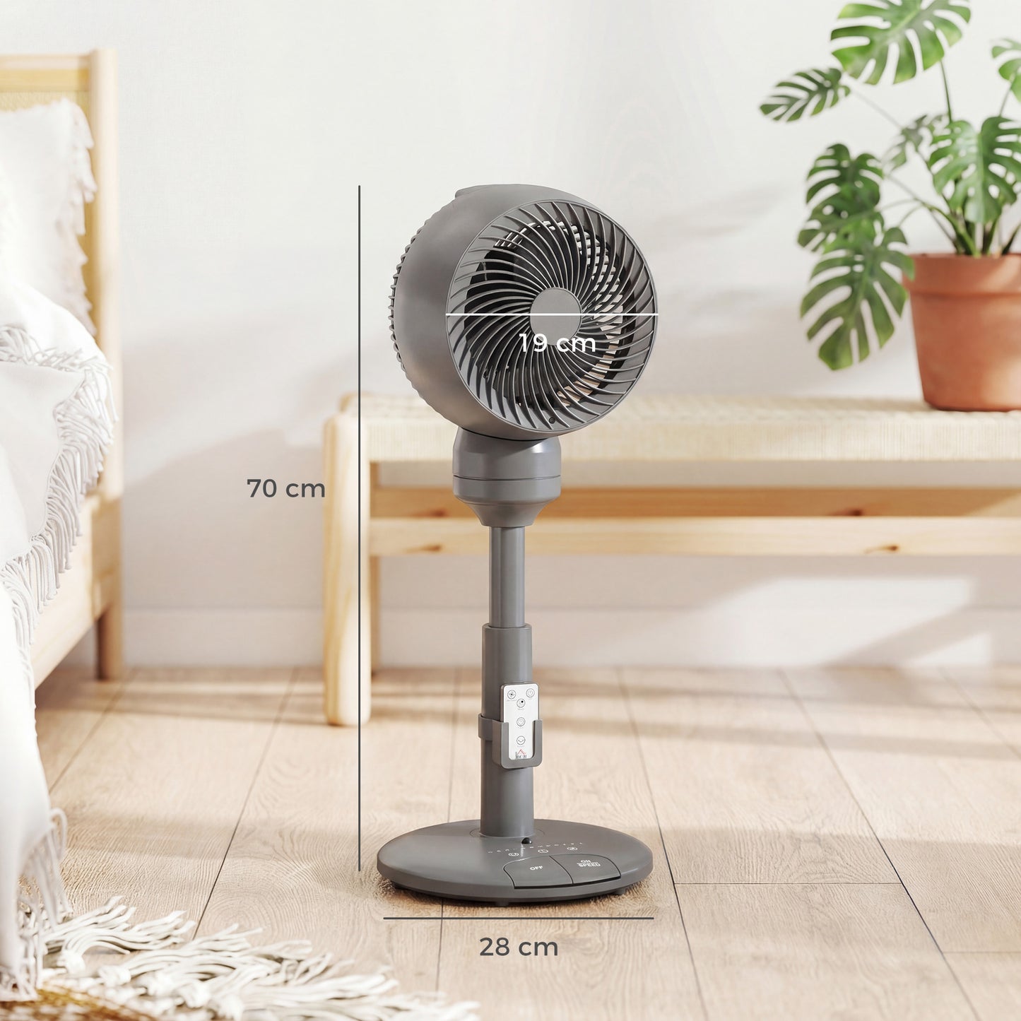 HOMCOM Air Circulator Fan Pedestal Cooling Fan with 3 Speed 3 Mode and Remote Control, 9 Inch, Grey