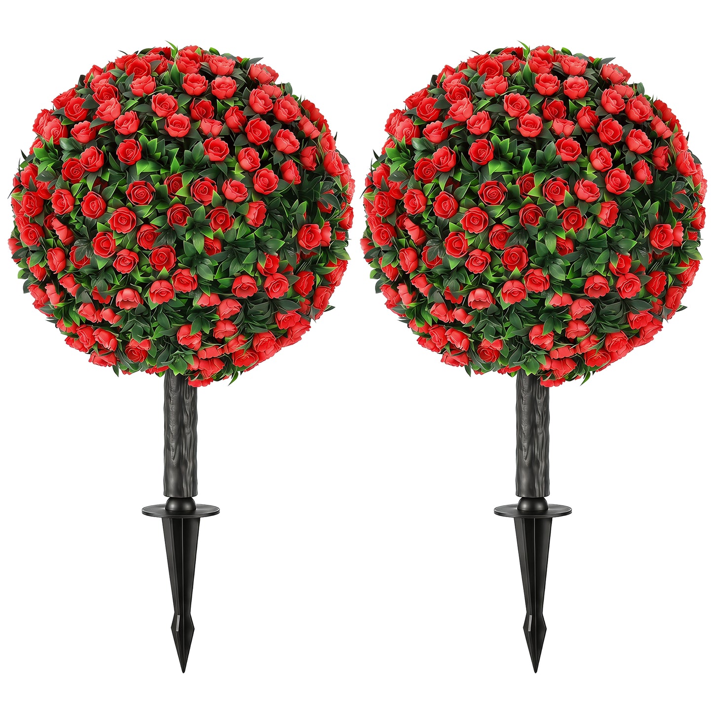 HOMCOM Artificial Rose Topiary UV Resistant, 2-Pack Fake Plants, 55 cm, Red