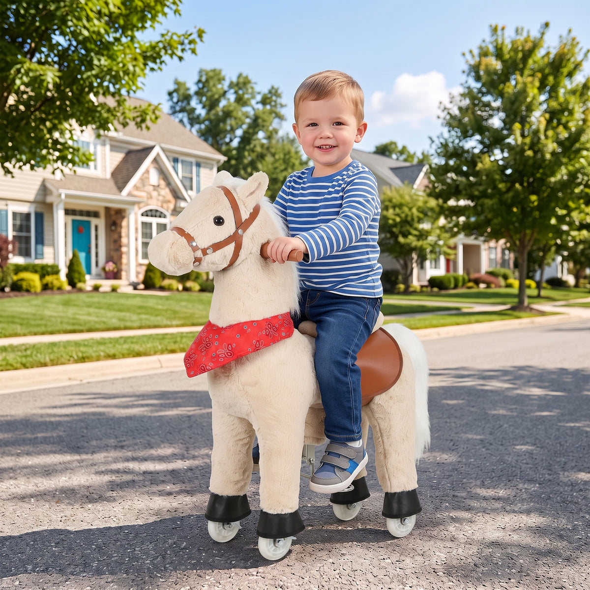 AIYAPLAY Ride on Horse Pedal Ride On Walking Horse Toy Rotatable Head Neighing Sound, Light Brown