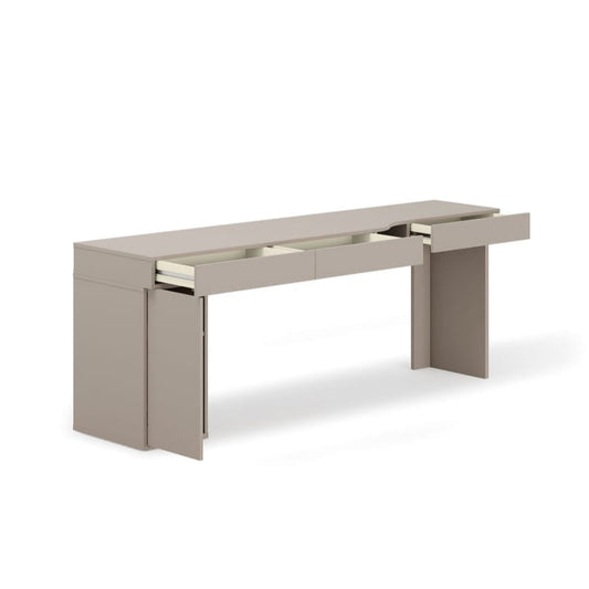 Beige extending desk on a white background