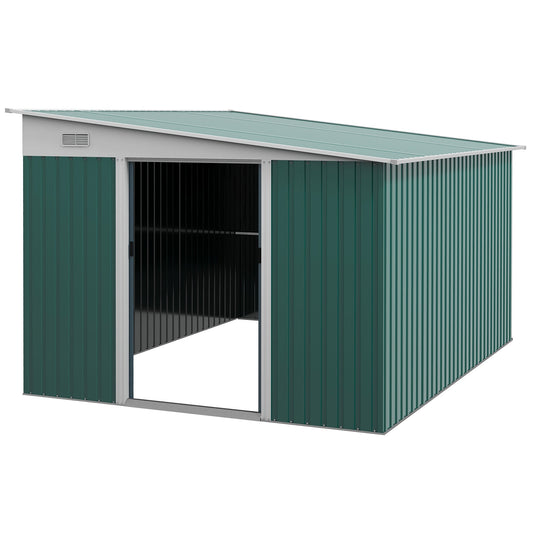 11.3 x 9.2ft Garden Metal Storage Shed Outdoor Metal Tool House with Double Sliding Doors and 2 Air Vents, Green