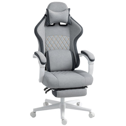 HOMCOM Ergonomic High Back Gaming Chair for Adults, Printed Velvet Computer Recliner Chair with Footrest, Lumbar Support, Adjustable Height and 360Â° Swivel Seat for Office or Gaming, Grey