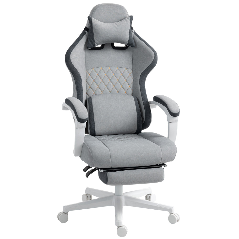 HOMCOM Ergonomic High Back Gaming Chair for Adults, Printed Velvet Computer Recliner Chair with Footrest, Lumbar Support, Adjustable Height and 360 degrees Swivel Seat for Office or Gaming, Grey
