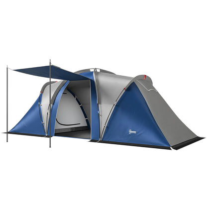 Outsunny Family Camping Tent 3000mm Waterproof Windproof Tunnel Tent 8-12 Person, Navy Blue & Light Grey