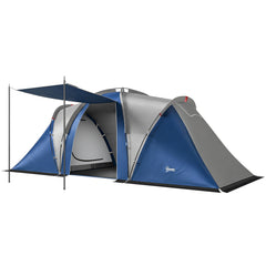 Outsunny Family Camping Tent 3000mm Waterproof Windproof Tunnel Tent 8-12 Person, Navy Blue & Light Grey