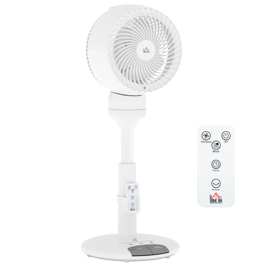 HOMCOM Standing Fan for Bedroom, 28" Pedestal Fan with Remote, 70° Oscillating, 90° Vertical Tilt, 3 Speeds, Adjustable Height, 7H Timer, Foot Button, White