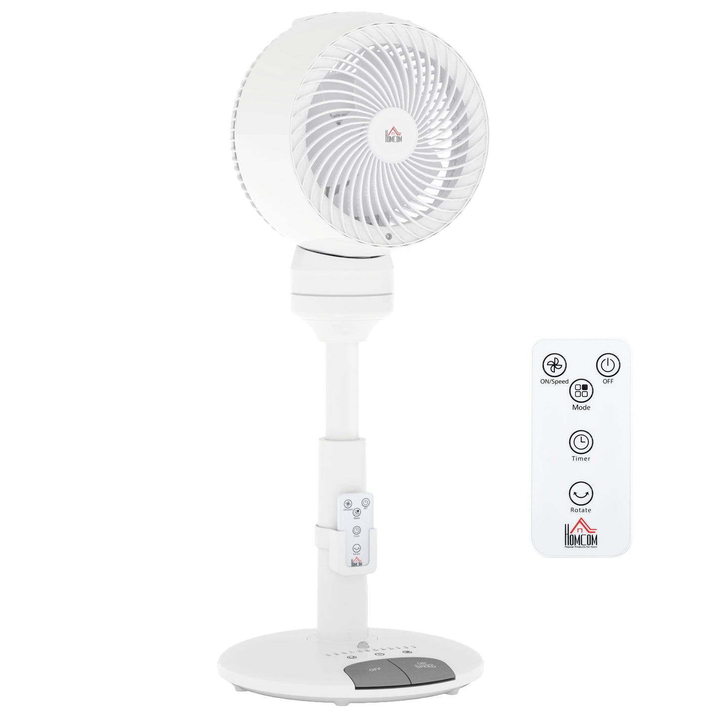 HOMCOM 9'' Air Circulator Fan 3 Speed 3 Mode, 70 degrees Oscillation 90 degrees Vertical Tilt, Remote Controller, for Living Room, Bedroom, Office, White