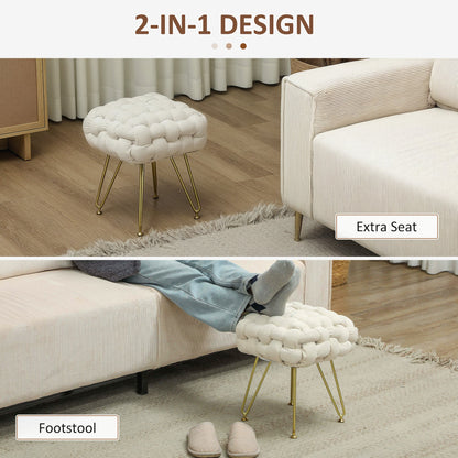 HOMCOM Velvet-Feel Bold Woven Footstool - Cream White