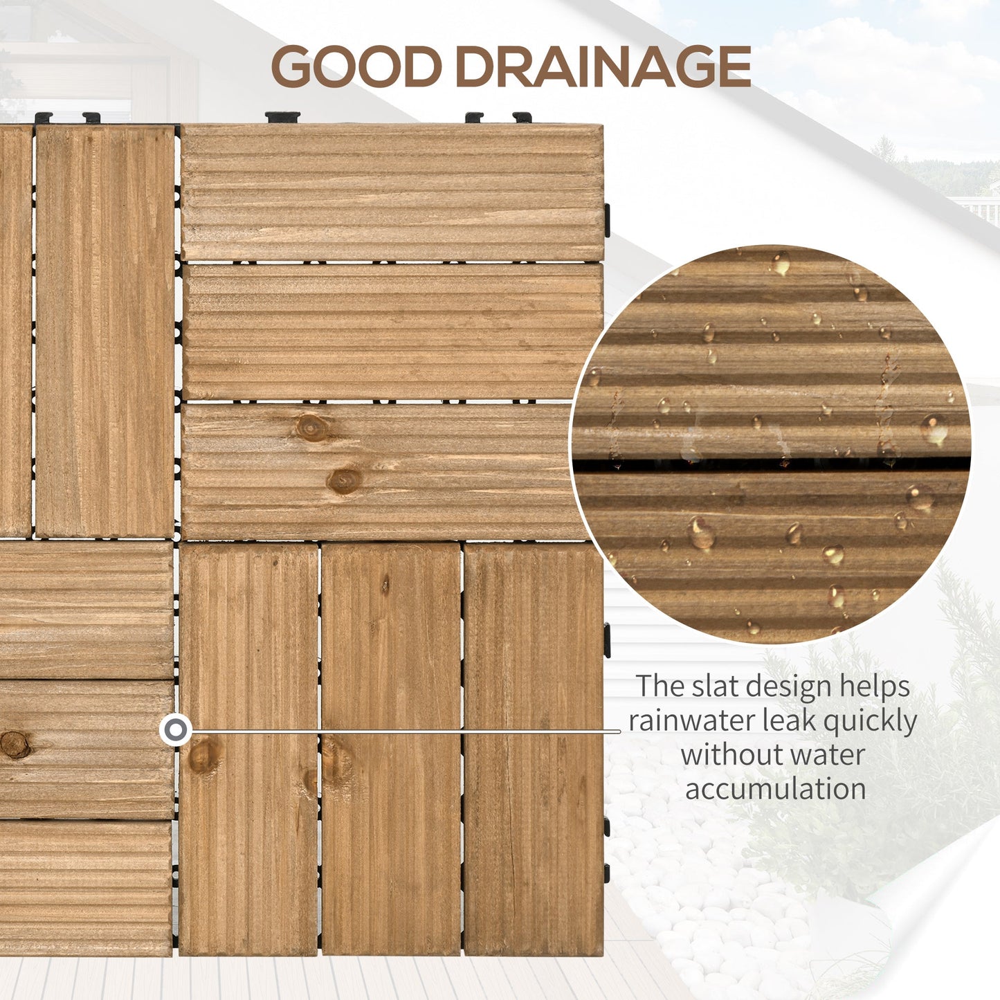 Outsunny 27 Pcs Wooden Interlocking Decking Tiles, Outdoor Flooring Tiles for Patio, Balcony, Terrace, Hot Tub, 30 x 30 cm per Piece, 2.5√£≈Ω¬° per Pack, Brown